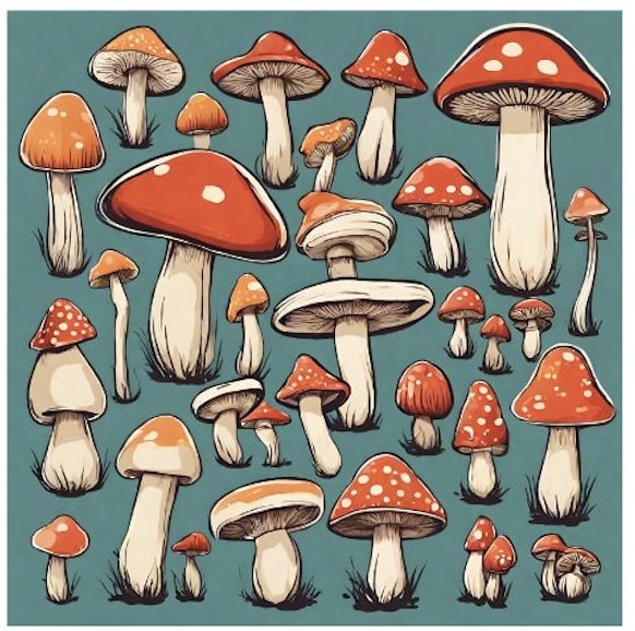 Trippy red mushrooms